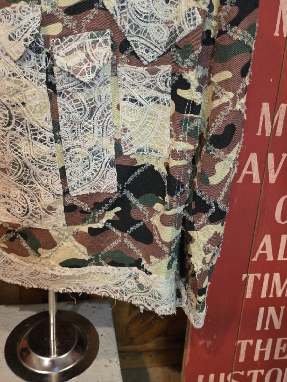 051p POL Patchwork Camouflage and Lace Jacket in Green and Brown - Picture 9 of 16